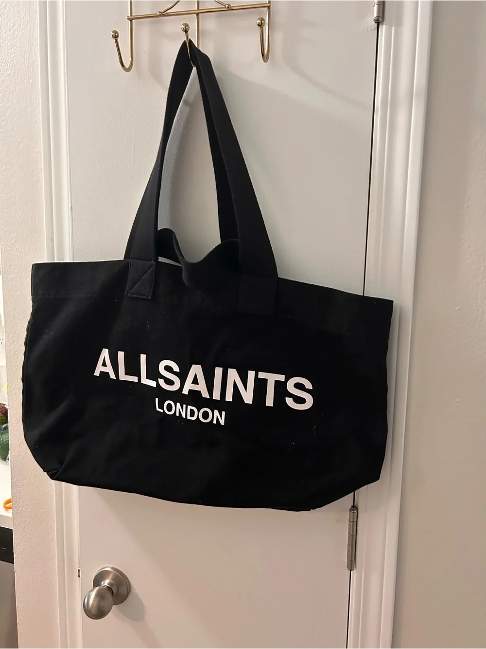 AllSaints Black Canvas Logo Tote Bag